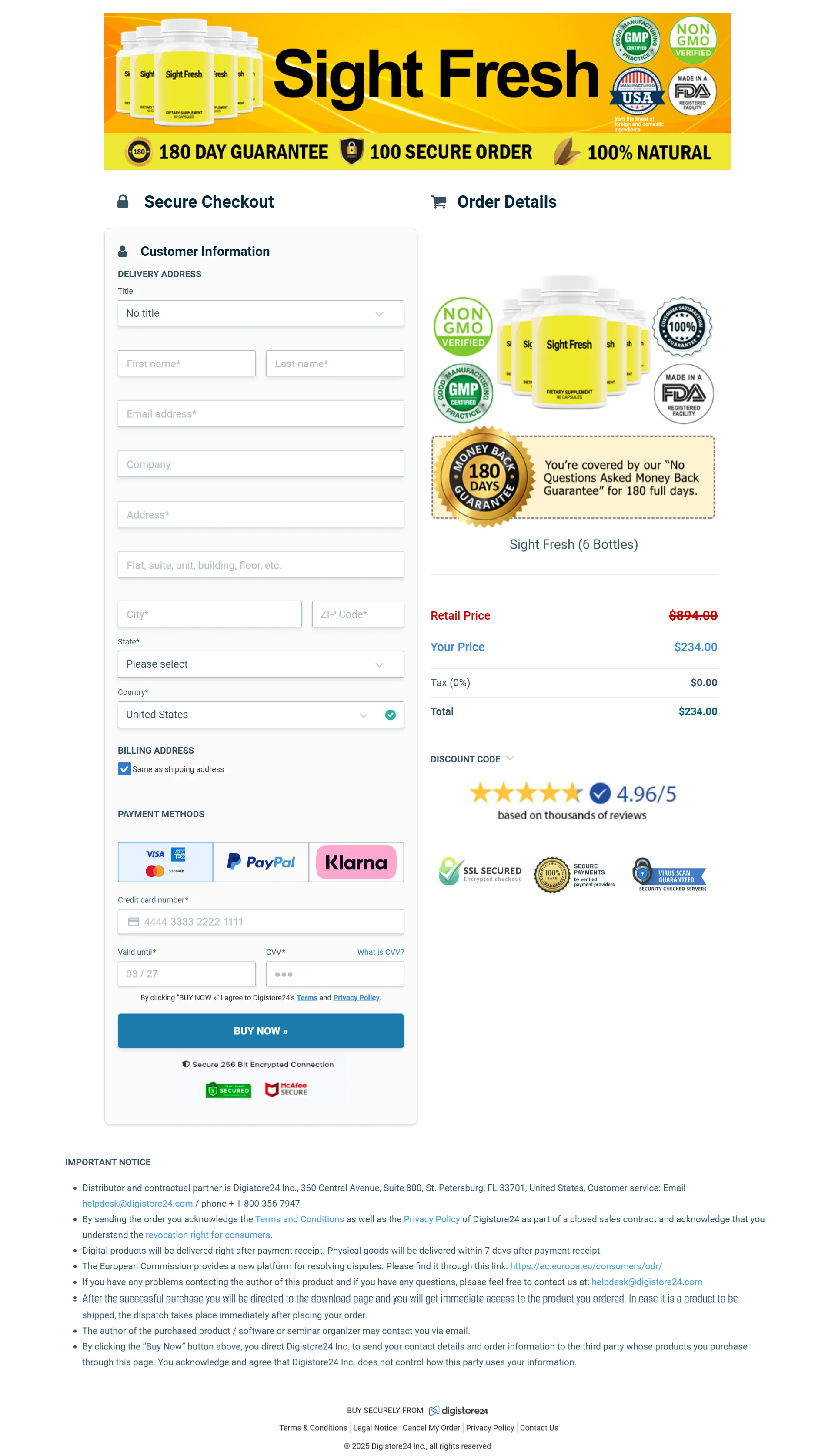 Sight Fresh order form